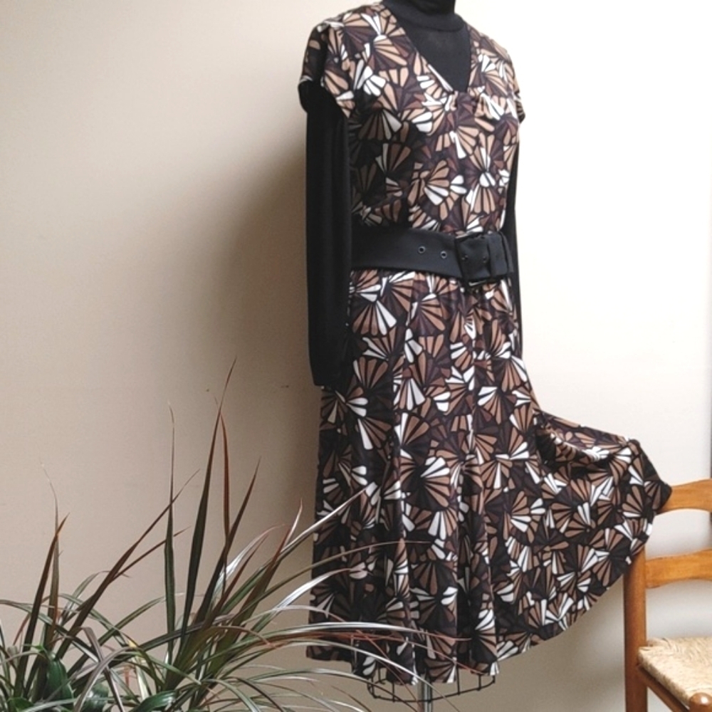 VTG Chico's Black Brown Ivory Skirt Set Small